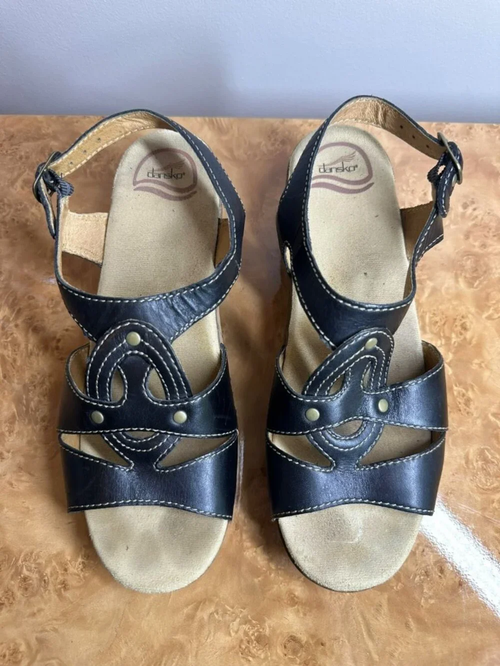 Dansko Black Leather Comfort Wedge Sandals Size 42 US 11-11.5